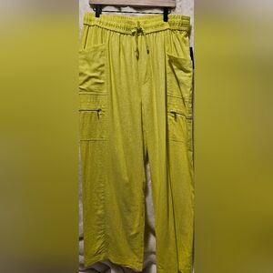 DKNY Women's Wide Leg Pants Elastic High Waisted Baggy Color Flourescent Size L